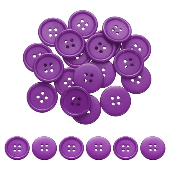 Uxcell 50Pcs 40L 4-Hole Resin Sewing Buttons for Crafts, 25mm 1" Round Clothing Fastener Round Resin Buttons for DIY Sewing Clothes Fabric Pants Dress Skirt Crafts Replacement, Purple