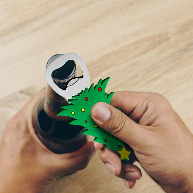 Fiudx Abridor de Botellas con Forma de Árbol de Navidad, Abrelatas Multifuncional de Acero Inoxidable, Decoración Magnética para Nevera, Recuerdo de Fiesta, Regalo de Boda, Tamaño 3,5 X 8,5 Cm