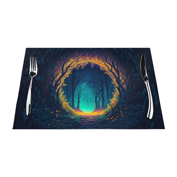 ZNDUO Placemats, 6 PCS Heat Resistant Stain Resistant Woven PVC Insulation Placemats, Durable Washable Elegant Table Mats for Dining-Magical Woods, 18"x12"