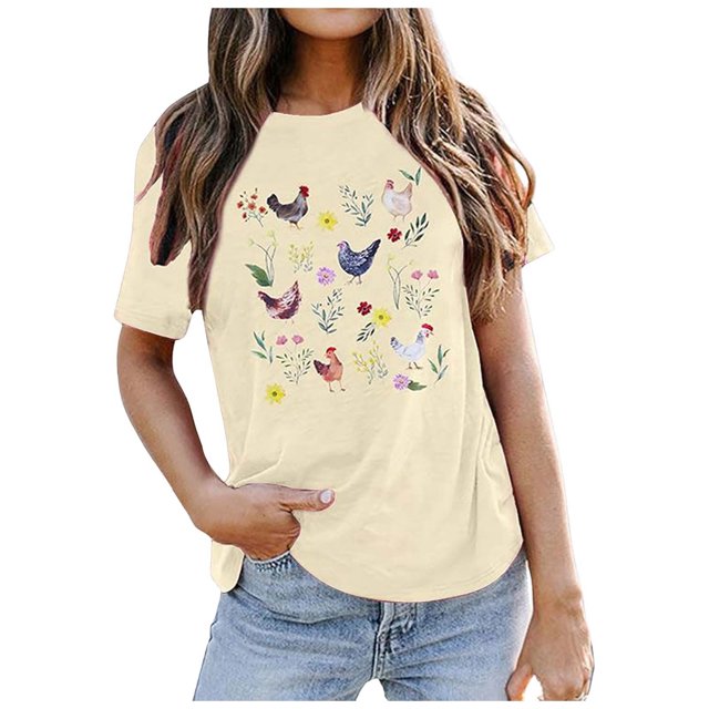 WEAIXIMIUNG T-Shirt d'Été pour Femmes avec Imprimé de Poussin, Confortable et à la Mode, Manches Courtes