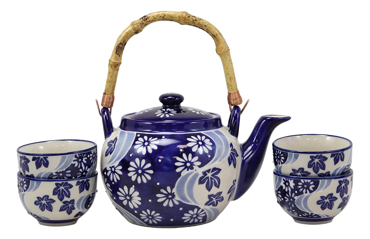 Chrysanthemum Autumn Colorful Large Floral Blooms 25oz Tea Pot With 4 Cups Set - image 5 of 7
