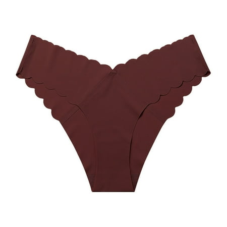 Hamky Womens Underwear Cotton Underwear Women Casual Solid Wavy Lace V Shaped Waist Ice Silk Underwear Seamless Underwear Hipster Panties Purple XL