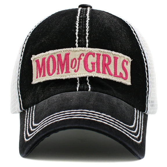 Mom Of Girls Mesh Back Trucker Vintage Washed Baseball Cap Hat Womens
