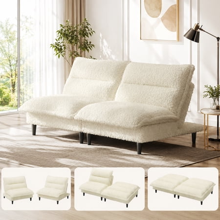 Patbrela 71" Futon Sofa Bed, 4-in-1 Convertible Loveseat Couch Bed with Adjustable Backrest, Sleeper Sofa for Small Spaces, Apartment, Dorm, Beige