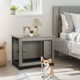 thumbnail image 4 of Walsunny Wooden Dog Crate Furniture,Double-Doors Kennel Indoor with Divider and Removable Tray,End Table Dog Crate for Decoration 32.5"L x 22.0"W x 25.0"H，Grey, 4 of 7