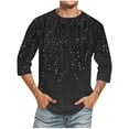 thumbnail image 1 of Camisas de Lino para Hombres Impresión Cuello Redondo Casual 3/4 Manga Blusa, Mezcla de Lino de Algodón para Primavera Verano Ocio Y Tops Diarios, 1 of 9