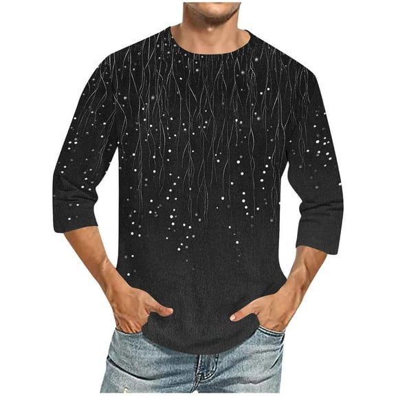 SSAAVKUY Men's 2025 Summer Casual T Shirt Graphic Abstract 3/4 Sleeve Print Fashion Shirts Designer Vintage Blouse Tops Black L