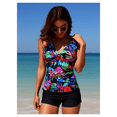 thumbnail image 3 of Tropical Floral Tankini Set with Boy Shorts - Twist Front V-Neck Tummy Control Two-Piece Swimwear, 3 of 5