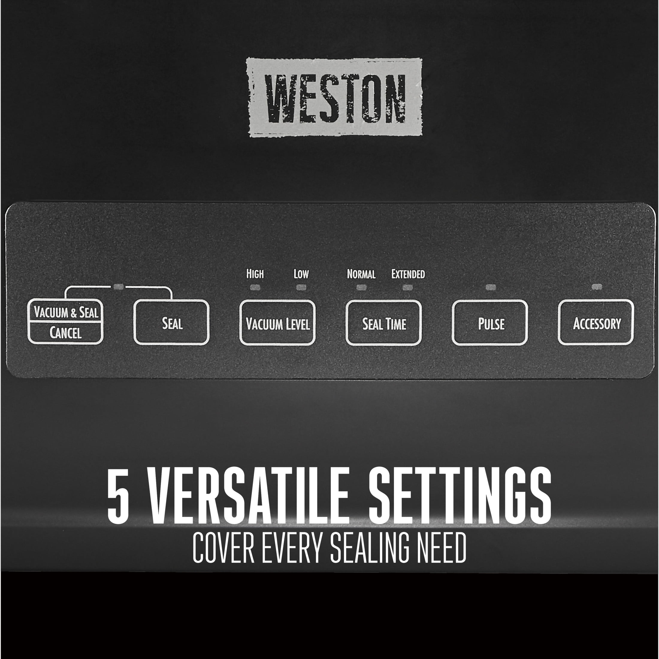 Weston Brands Vacuum Sealer Machine for Food Preservation & Sous Vide, Seals Bags up to 11” Wide, 110 Watts, 22.5” HG Strength, Includes Roll Storage and Starter Pack, Black
