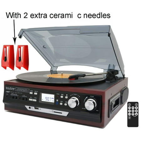 2 Speed Belt Drive - Boytone Bundle BT-17DJM-C 3-speed Stereo Turntable, With 2 extra ceramic needles, Belt Drive, 2 built in Speakers
