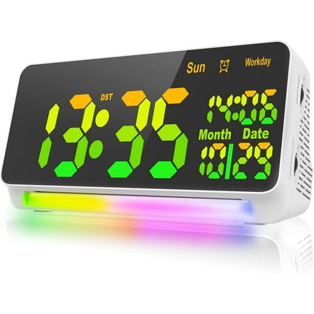 120db Super Loud Alarm Clocks for Bedrooms, 15 Wake Up Sounds, 7 Color Night Light, Dynamic RGB Color Changing, 0-100% Dimmer, Snooze, Large LED Display, Digital Clock for Heavy Sleepers Adults