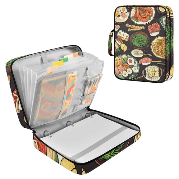 Haosy Accordion File Organizer Zipper Binder 500 Sheet 6-Tab Expanding File Folder Multi-Pocket 1.2 Inch 3 Ring Noodle Sushi Prawns
