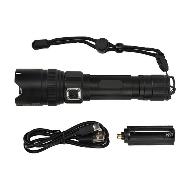 Linterna LED P50 con zoom, recargable por USB, 5 modos de iluminación para acampar al aire libre.