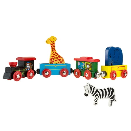Magnetic Train Toy Wooden Animal Learning Train Set with 4 Trains 3 Wooden Animals for Boys and Girls Toddlers by Hey!