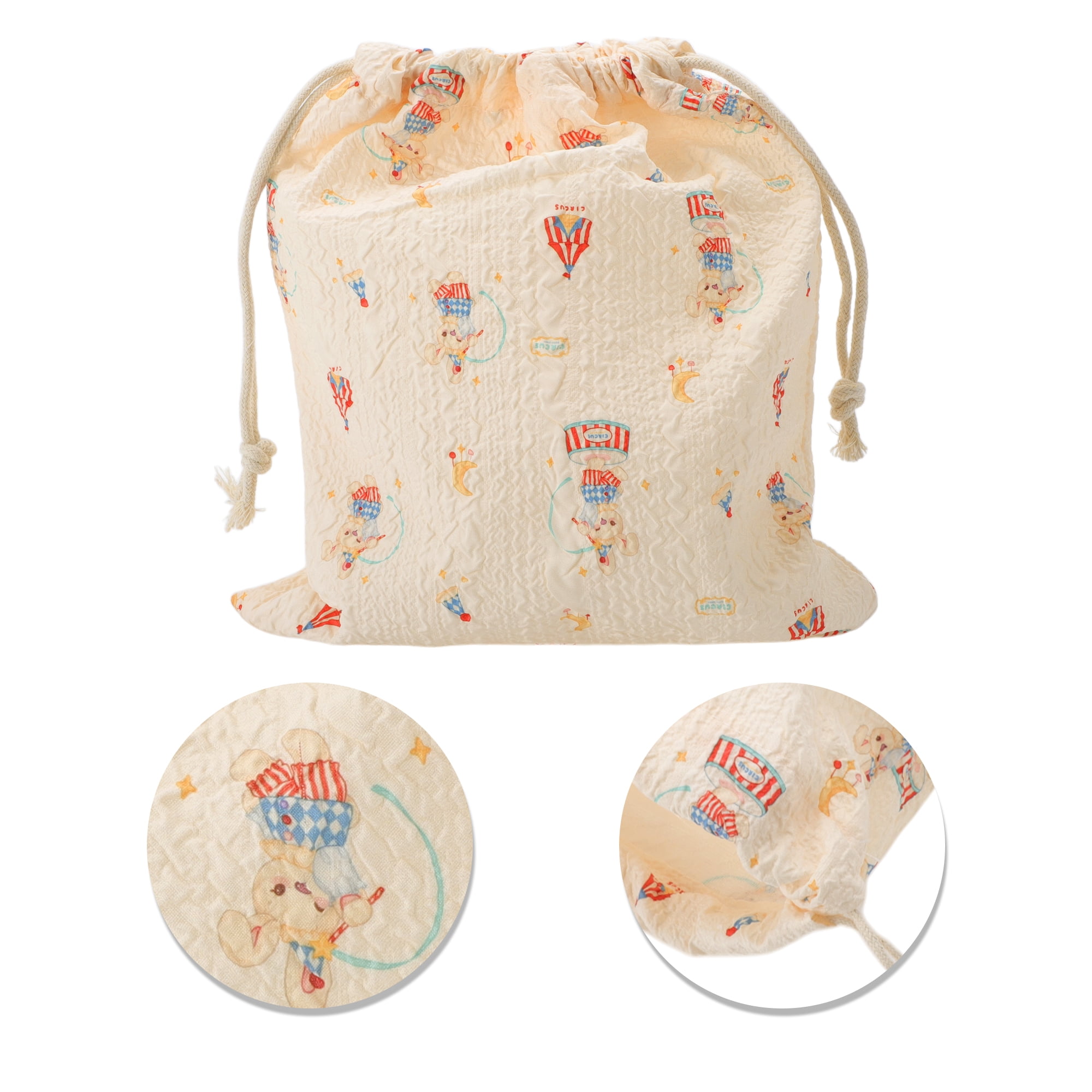 Unique Bargains 1 Pc Music Box Rabbit Drawstring Makeup Bag for Travel Beige 9.84 in