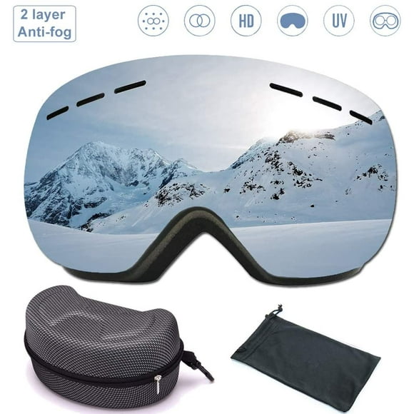 Ski Goggles Wearers Of Glasses For Women And Men Anti-Fog Pc Lens Interchangeable Spherical Frameless Lens Snowboard Goggles Silver For Skiing Or Skating
