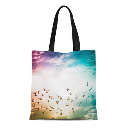 LADDKE Canvas Tote Bag Peace Dove Flying on Blue Sky Freedom Pigeon Hope Reusable Shoulder Grocery Shopping Bags (Best Handbag For Flying)