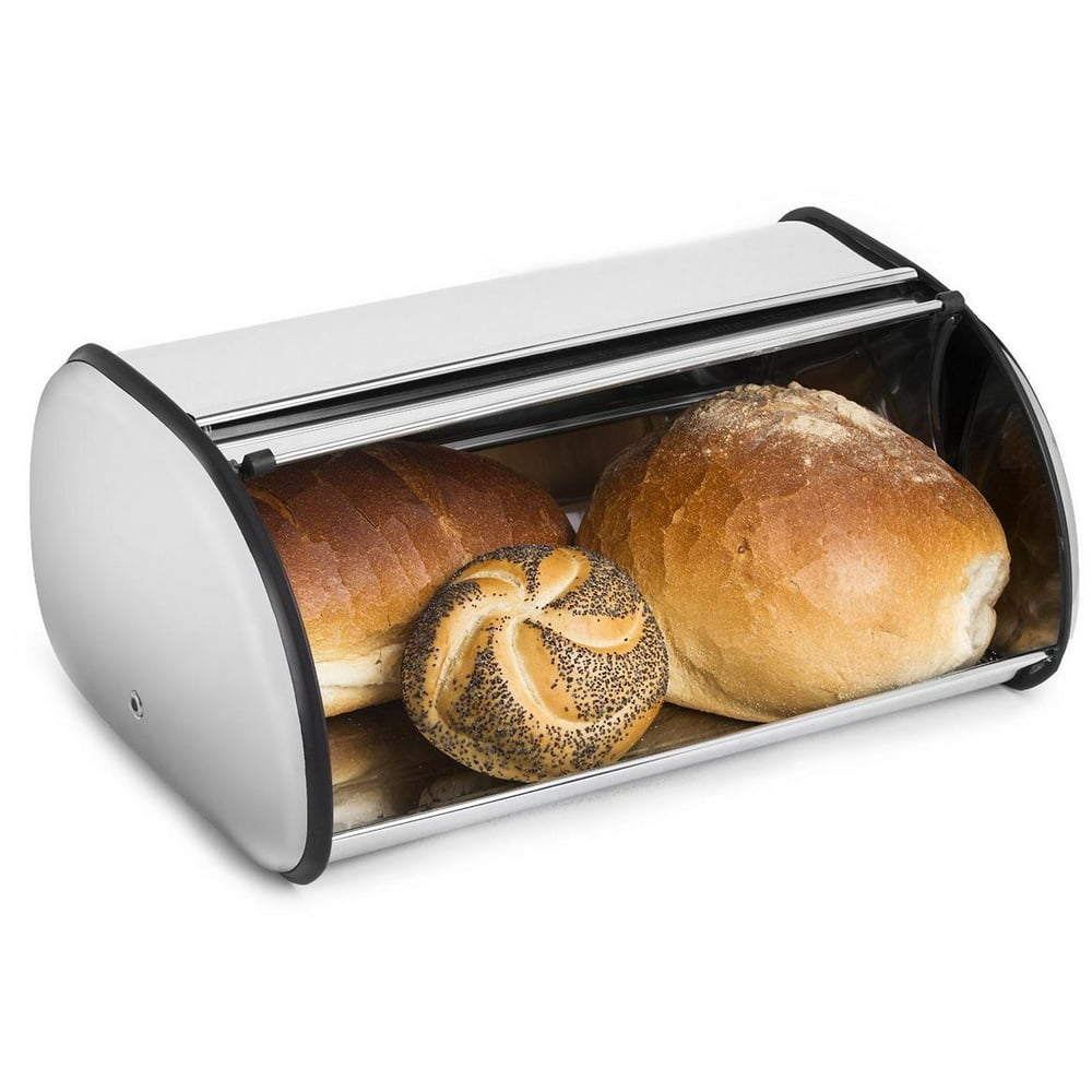 Greenco High Quality Stainless Steel Bread Bin Storage Box, Roll up Lid