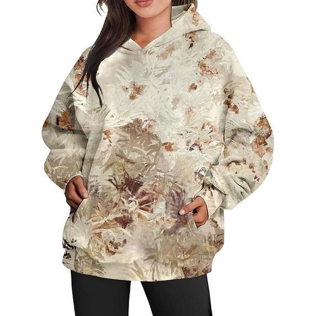 Health Cloth fleece-lined Amazon Autumn New Women‘s Camouflage Hoodie Maple Leaf Printed Oversized Sports Hoodie