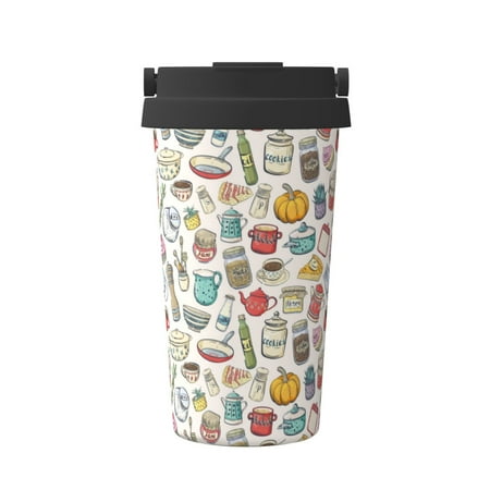 

Tebeau Cooking Utensils Print Travel Coffee Mug Insulated Coffee Cup with Leakproof Lid Coffee Tumbler Reusable Coffee Cups with Seal Lid