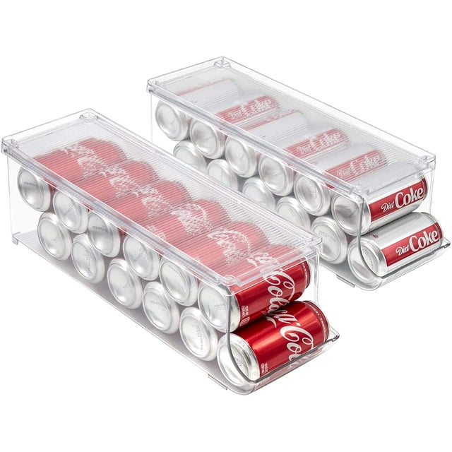 Sorbus Organizador de latas de refresco para refrigerador, dispensador apilable de latas con tapa para frigorífico, despensa y congelador, capacidad para 12 latas cada una, diseño transparente sin BPA