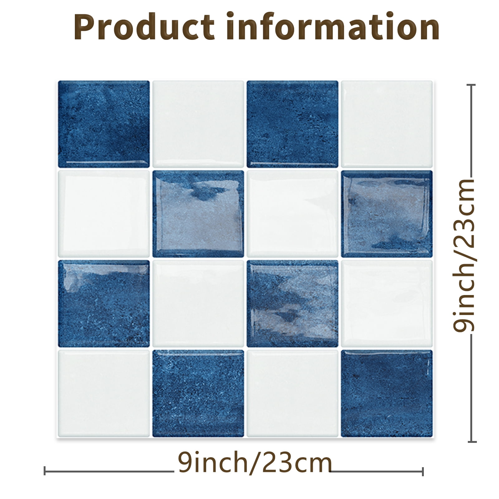DEWOO Thick Peel and Stick Backsplash Tiles Kitchen Bathroom Square Self Adhesive Wall Tile Checkerboard Checkered Stickers,Blue (10-Sheet, 9"×9")