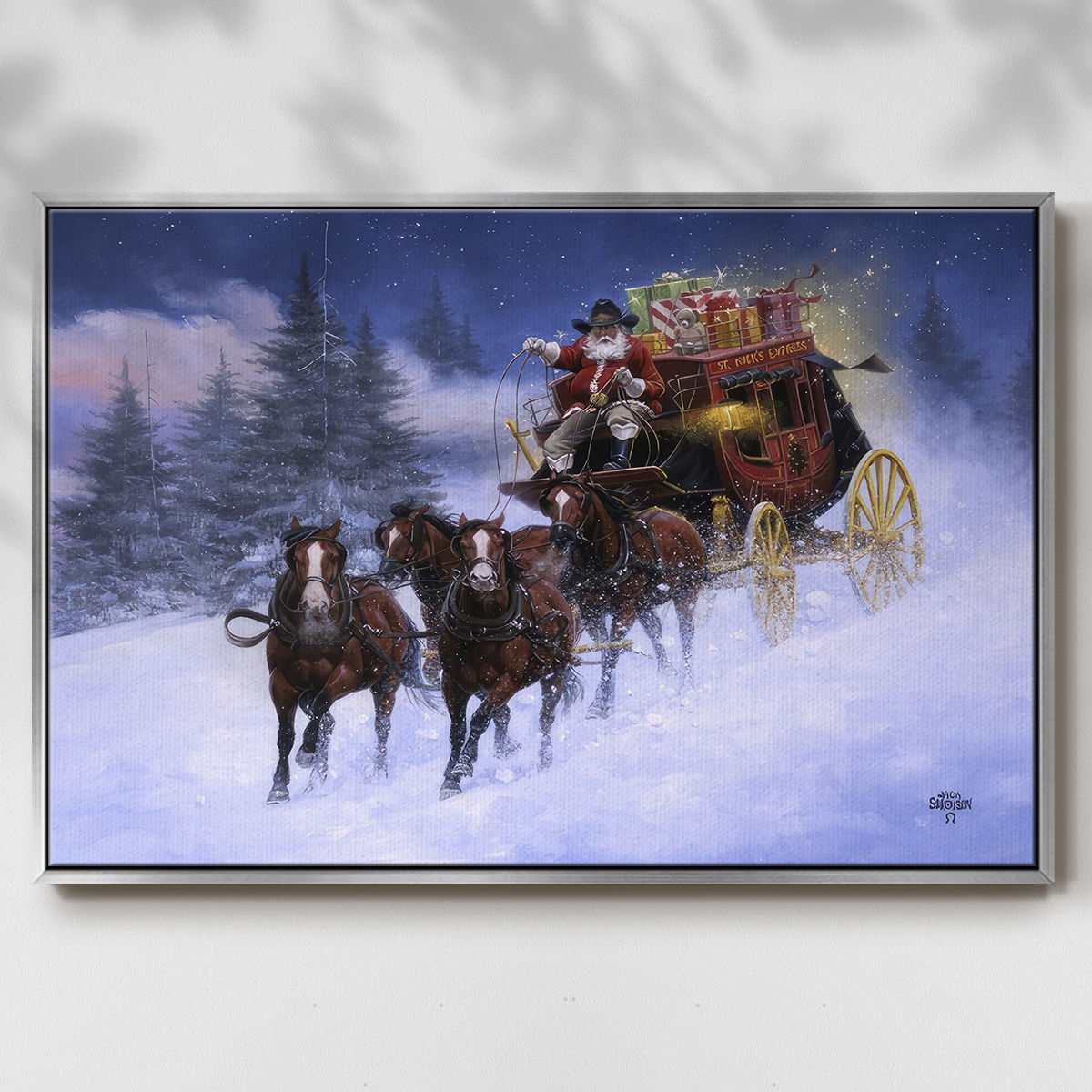 Nick's Express - Framed Gallery Wrapped Holiday Canvas - 27 x 41 - Silver Frame