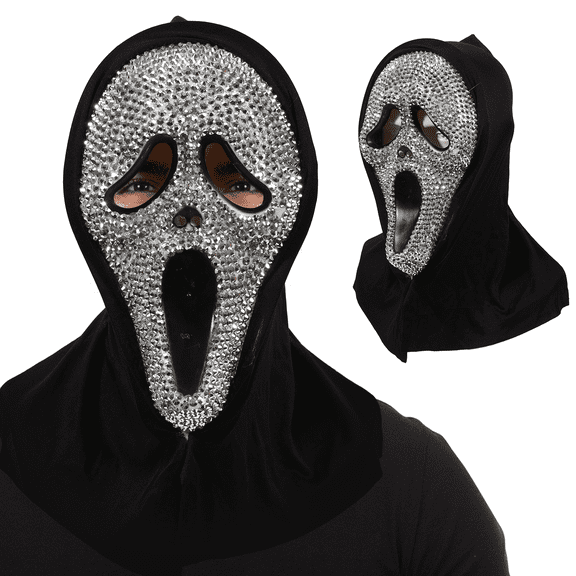 Unisex Adult Screaming Ghost Face Crystal Bling Mask Halloween Accessory
