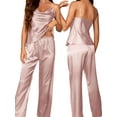 thumbnail image 3 of BadPiggies Silk Satin Pajamas Set for Women Sleeveless Sleepwear Soft Cami Top and Pants Loungewear (M, Pink), 3 of 8
