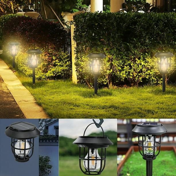 Fiudx Luces Solares para Camping, Led, Iluminación Eficiente, Ip65 a Prueba de Agua, Montaje En Suelo o Pared, Larga Duración, Decoración de Jardín Exterior, Iluminación de 6 a 12 Horas, Instalación