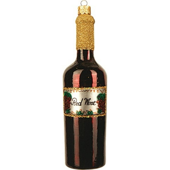 Pinnacle Peak Trading Bottle of Red Wine Polish Mouth Blown Glass Christmas Ornament 5.5 inch