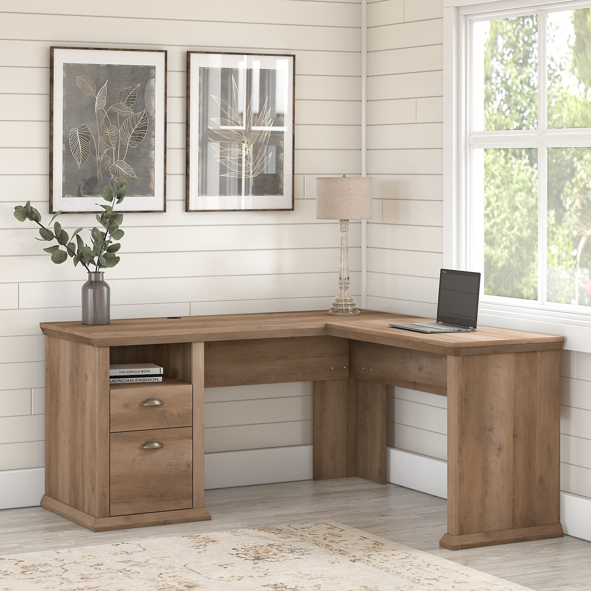 Bush Furniture Yorktown 60W L Shaped Desk with Storage, Brown Walmart