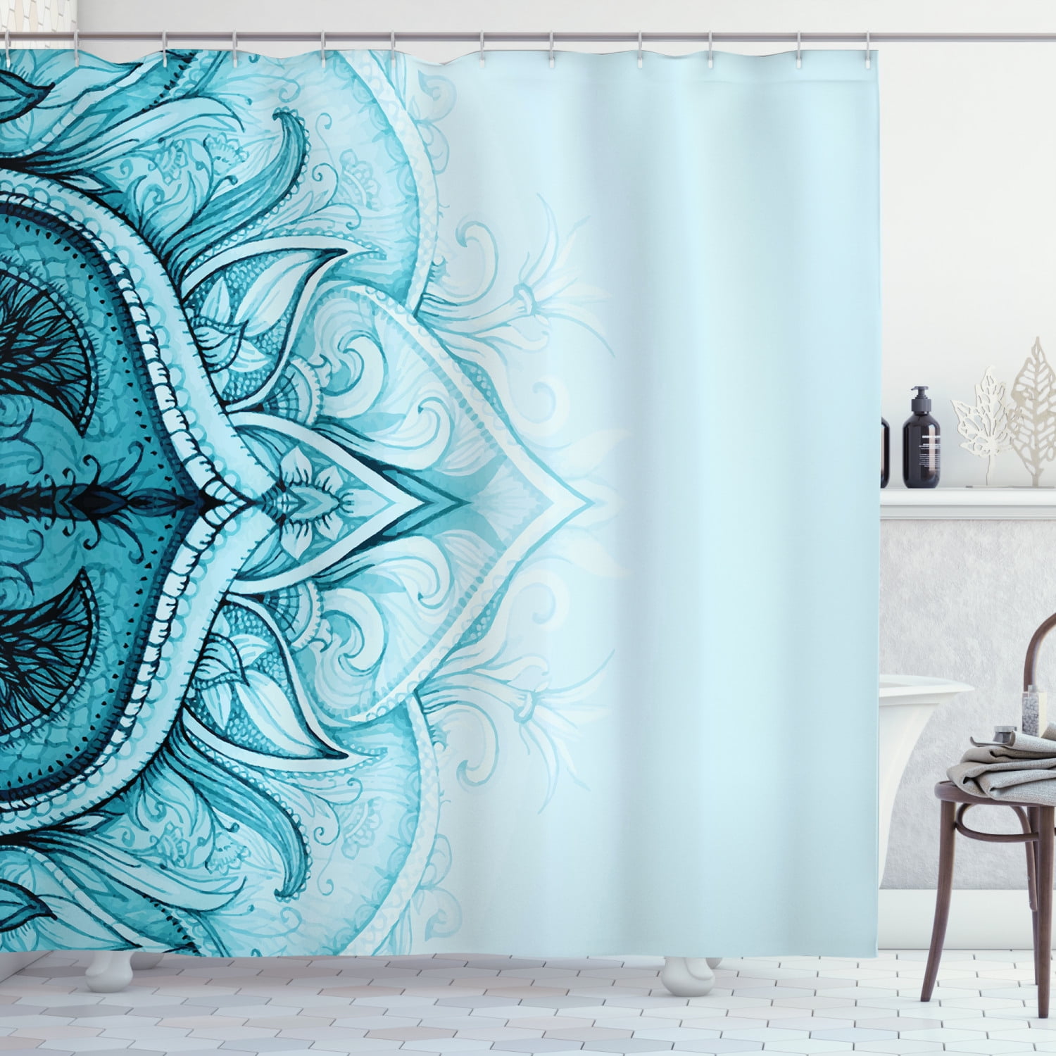 Oasis Blue Mandala Pattern Fabric Bathroom Shower Curtain 70"x72" 