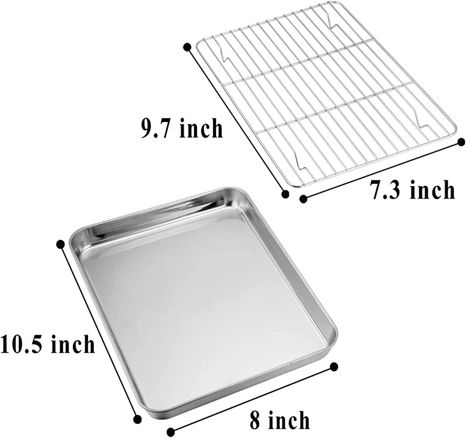 Small Baking Sheet Stainless Steel Cookie Sheet Mini Toaster Oven Tray Pan, Rectangle Size 10.4 x 8 x 1 inch, Non Toxic & Healthy,Superior Mirror