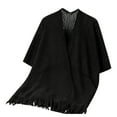 thumbnail image 2 of Amidoa Cardigan Sweaters for Women 2025 Black Open Front 3/4 Sleeve Long Cutout Fringe Shawls Womens Cardigans Free Size, 2 of 3
