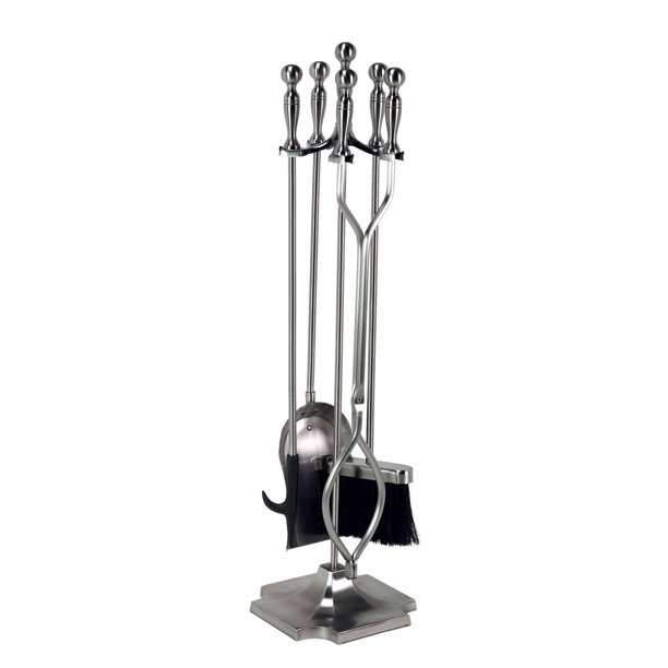 Dagan Five Piece Fireplace Tool Set, Pewter