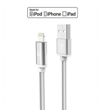 LAX Gadgets MFi Certified Lightning to USB Cable for Charge Sync 6ft Silver LGHT6FT-SLV