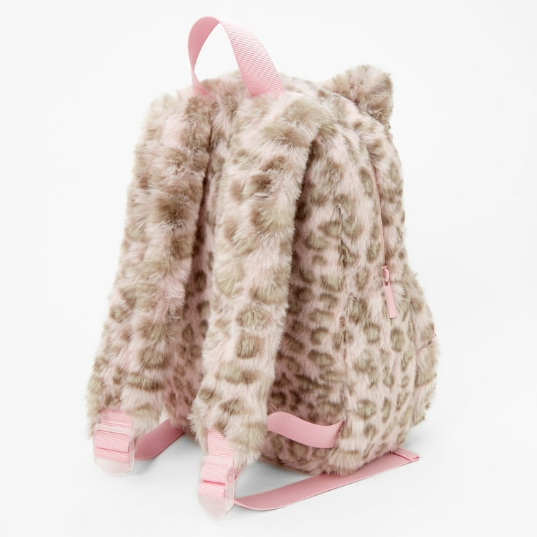 Pink Leopard Print Furry Backpack Purse Claire's Club Kitty Mini