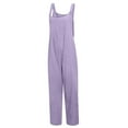 thumbnail image 6 of ZZwxWA Pants Women Summer Straight Trendy Oversize Casual Suspender Off Shoulder Rompers Playsuits Cotton Linen with Pocket Comfy Solid Jumpsuits Loose Trousers Purple L, 6 of 7