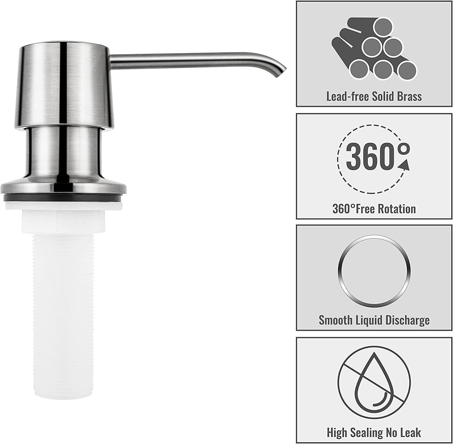 DOILIESE Built in Soap Dispenser for Kitchen Sink, Brushed Nickel Stainless  Steel Countertop Pump Head, Dish