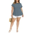 thumbnail image 2 of GRACE & GRANDEUR Women's Plus Size Summer Tops Striped Crew Neck T-Shirts Raglan Sleeve Casual Blouses 1X Navy Blue, 2 of 6