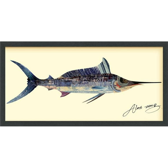 Blue Marlin - Dimensional Art Collage Hand Signed by Alex Zeng Framed Graphic Wall Art