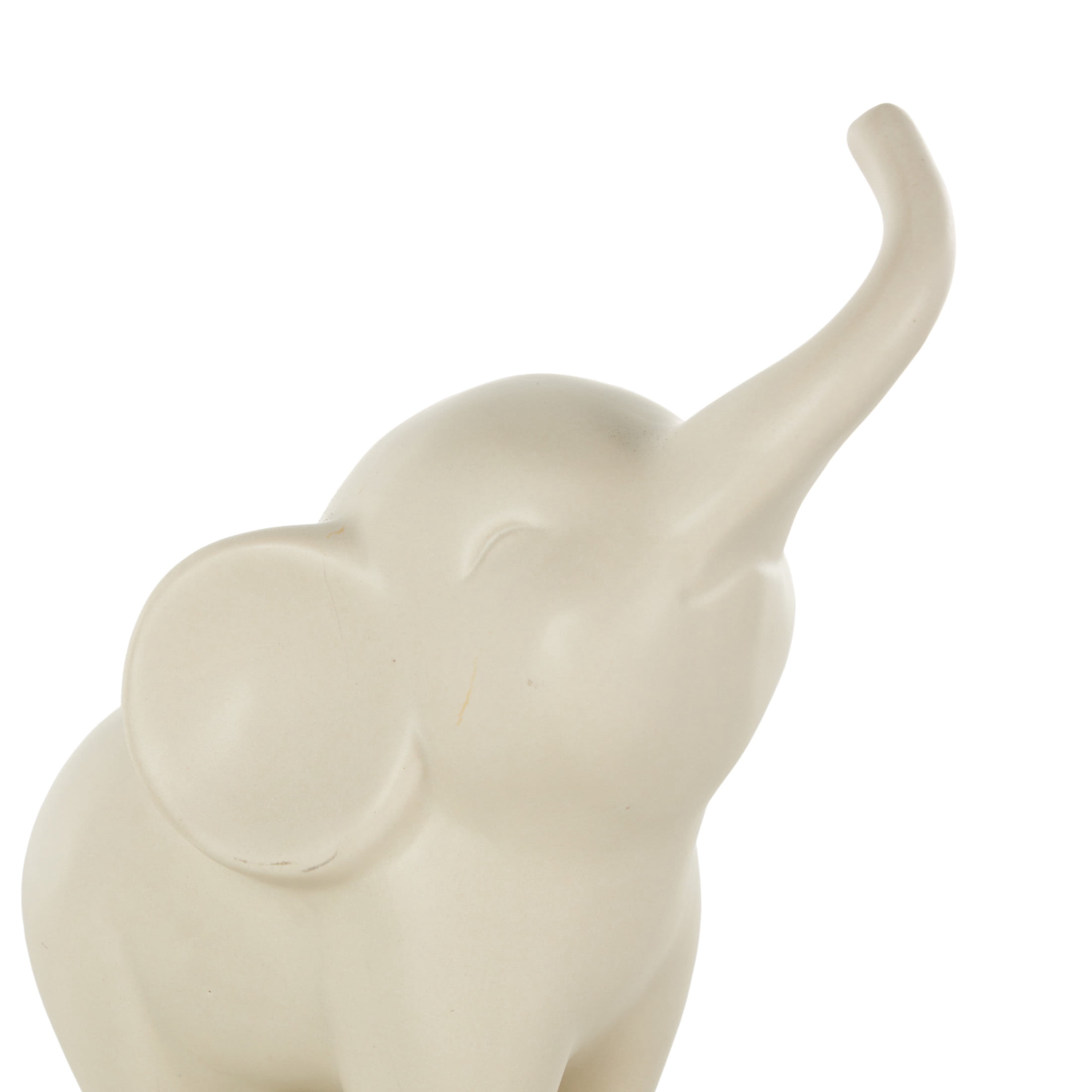 6"W, 11"H White Ceramic Trumpeting Elephant Sculpture with Round Base, by DecMode (2 Count)