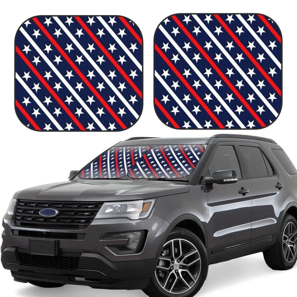 Balery Patriotic Star Pattern Parasol para parabrisas de coche de 2 piezas | Parasol plegable para parabrisas delantero de coche para la mayoría de sedanes-Large