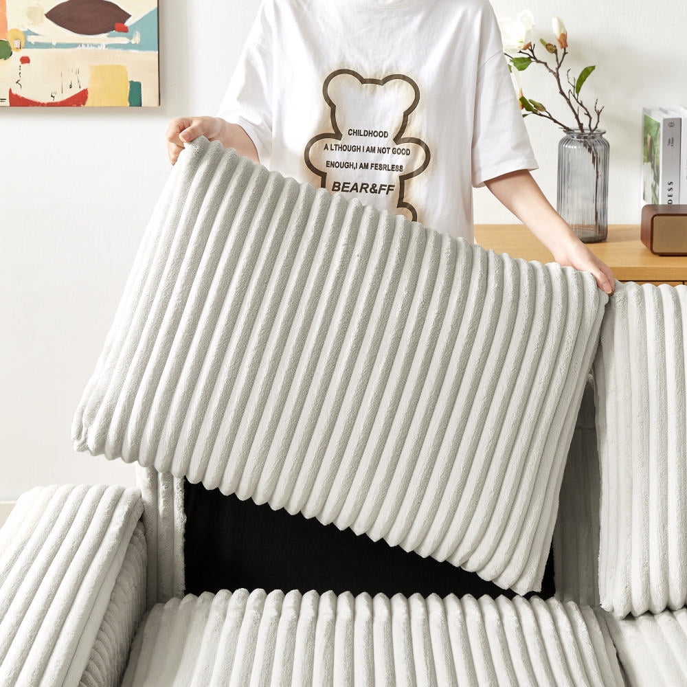 Hommoo 71" Corduroy 2-Seater Sofa with Storage and USB port, Modern Loveseat Sofa for Apartment, Home&Office, White