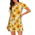thumbnail image 1 of Disketp White Marble Pattern Sunflower para Camisón Corto de Manga Corta para Mujeres, Camisón Cómodo con Escote Redondo, Bonito y Confortable, 1 of 6