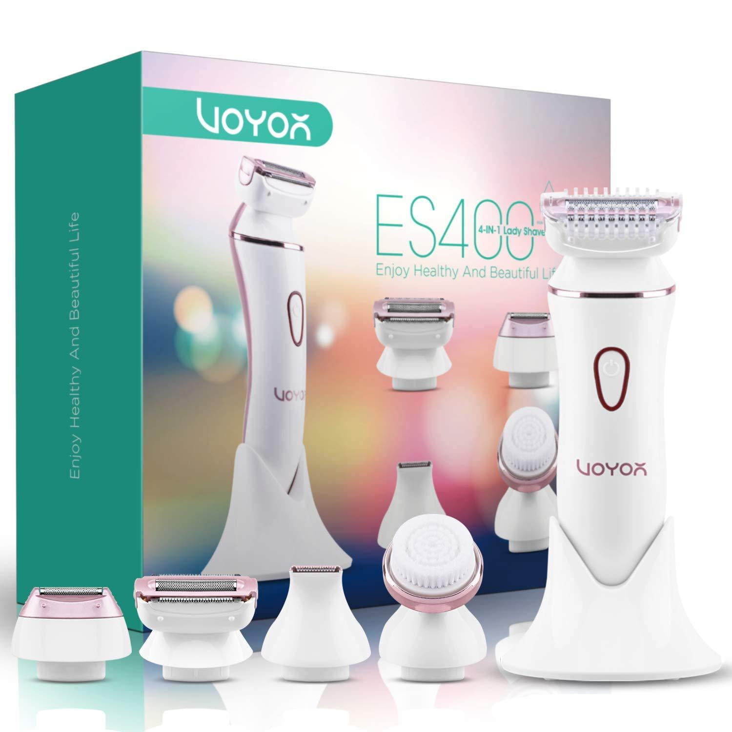 VOYOR Electric Shaver for Women Lady Shaver Bikini Trimmer and Shaver Razors for Legs Face & Body, 4 in 1 Hair Removal Set with Face Brush, Cordless Rechargeable & IPX7 Waterproof