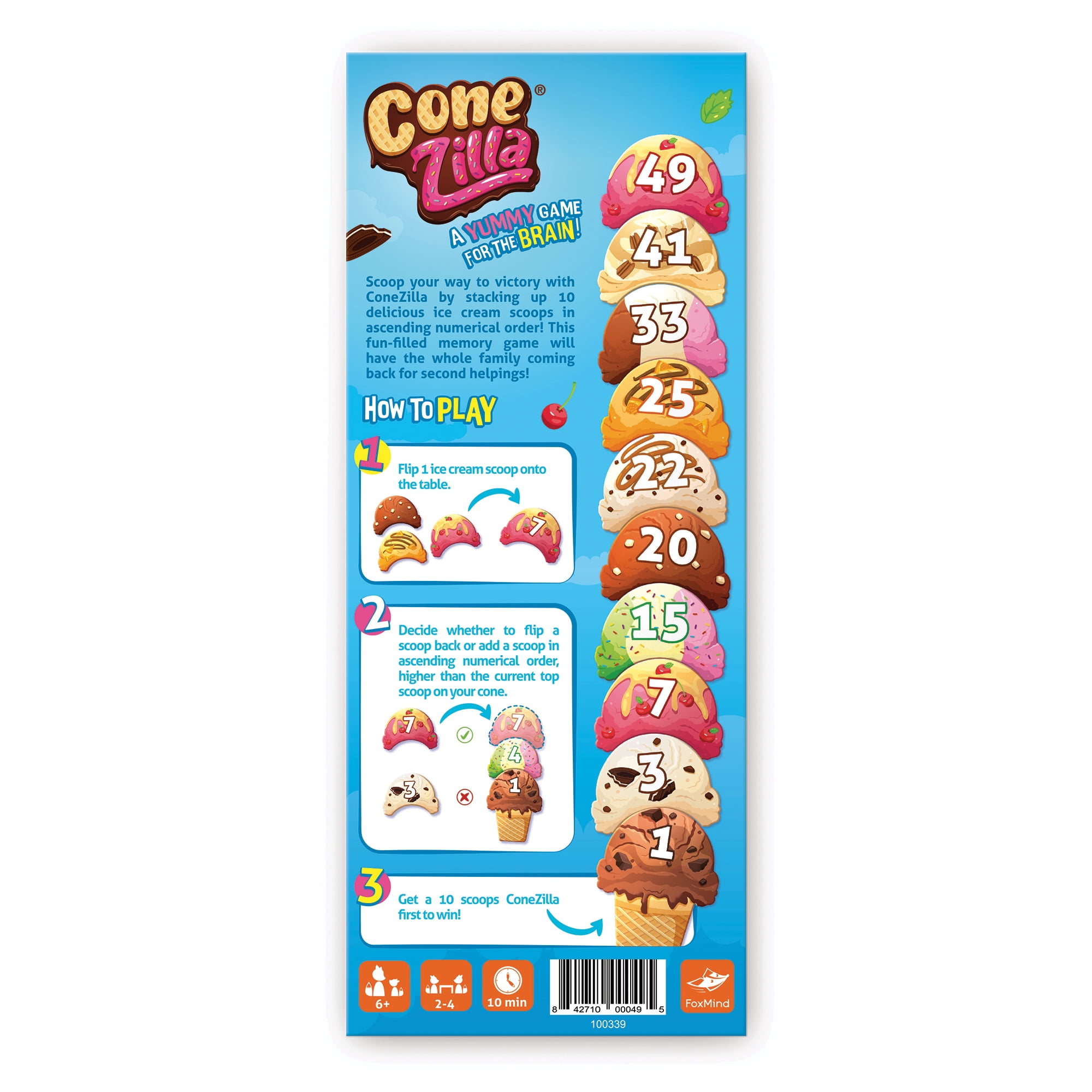 FoxMind Games: ConeZILLA – Learn Through Play with Ice Cream Scoops, Memory Board Games Category, Fun Educational Board Game for Kids, Family & Friends, First to 10 Scoops Wins, Ages 6 and Up.