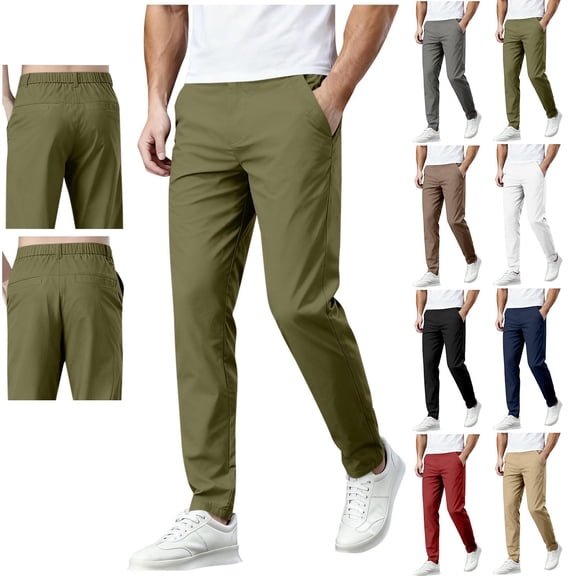 FRSASU Men's Sweat Elastic Waist Golf Pants Stretch Loose Fit Pull on No Belt Loops Casual Dress Pants with Pockets White