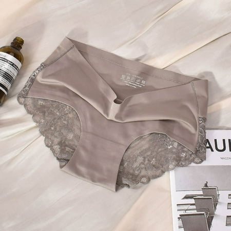 Ukumplol Womens Underwear Panties for Women s Ice Silk Mid Lace Cotton Crotch Breathable Large Size Briefs Lace Panties Plus Size Underwear Coffee 2XL